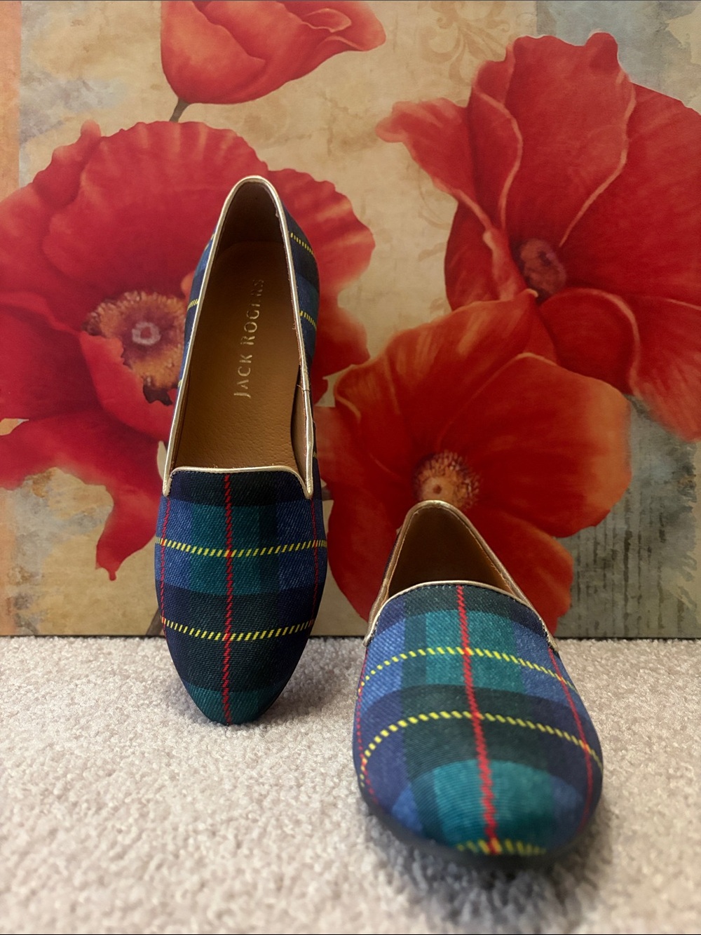 Jack Rogers Blue Plaid Slip-On Loafers for Women
